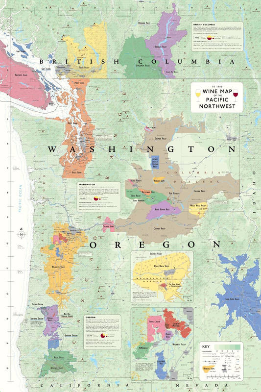 Wine map of Pacific Northwest