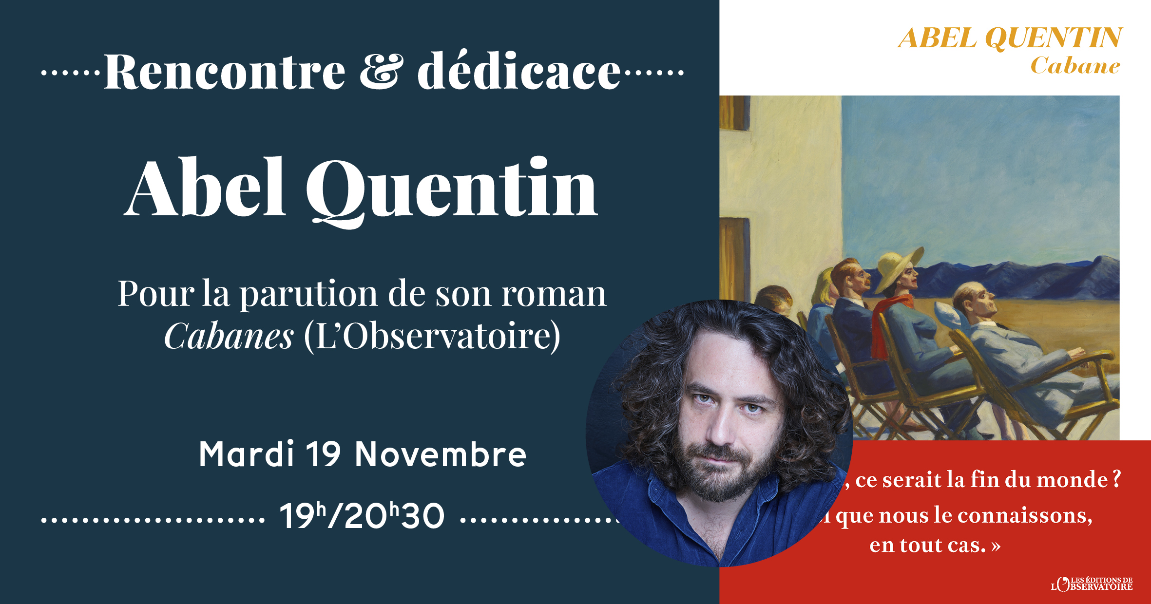 Rencontre et dédicace avec Abel Quentin, mardi 19 novembre 2024